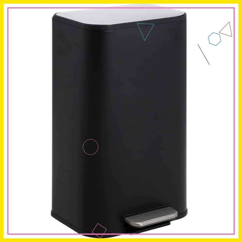 

8 Gallon Stainless Steel Trash Can with Soft Close Lid, Foot Pedal & Removable Inner Bucket for Home Office