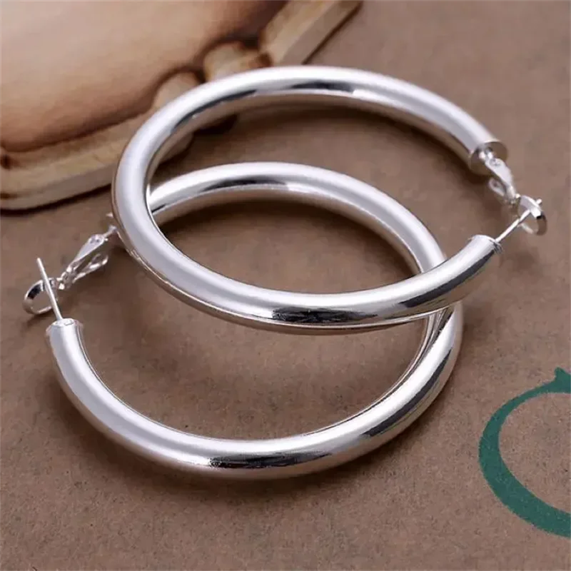 925 Sterling Silver Earrings Fashion Pretty Nice Women Party 5CM Round Jewelry Big Circle Lady Wedding