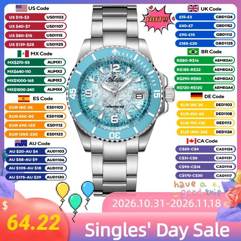 ADDIES Women Quartz Watches New Luxury BGW9 Super Luminous 50M Waterproof Wristwatch Ceramic Bezel Date Display Watch for Lady