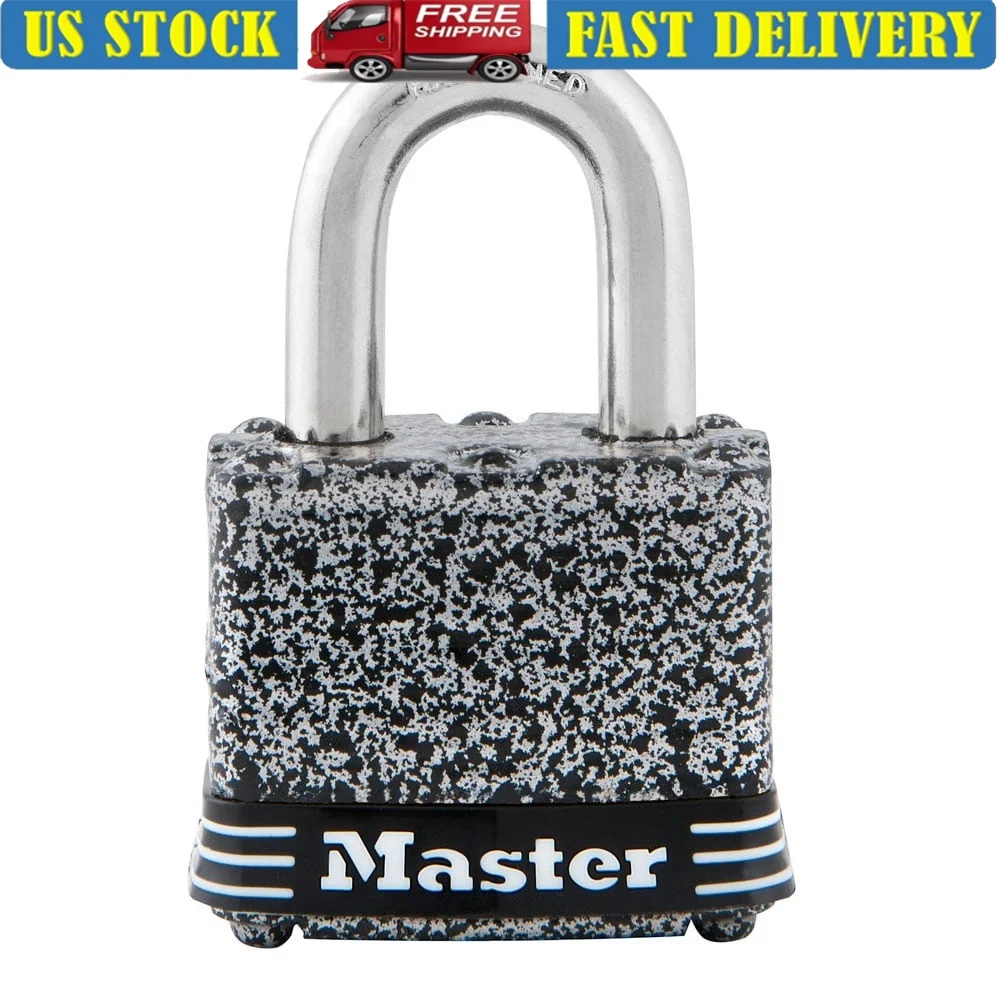

Laminated Steel Padlock 40mm Wide Rust Resistant Heavy Duty 4-Pin Cylinder Dual Locking Levers Hardened Steel Shackle Security