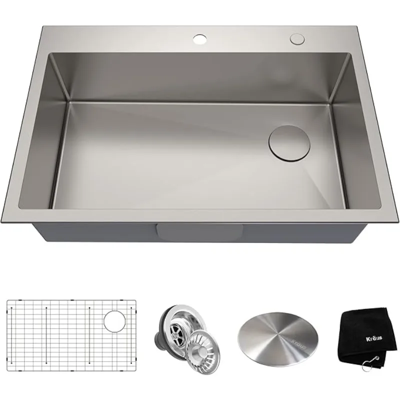 33 x 22 inch Drop-In Top Mount Standart PRO Single Bowl 2-Hole Stainless Steel Kitchen Sink Set