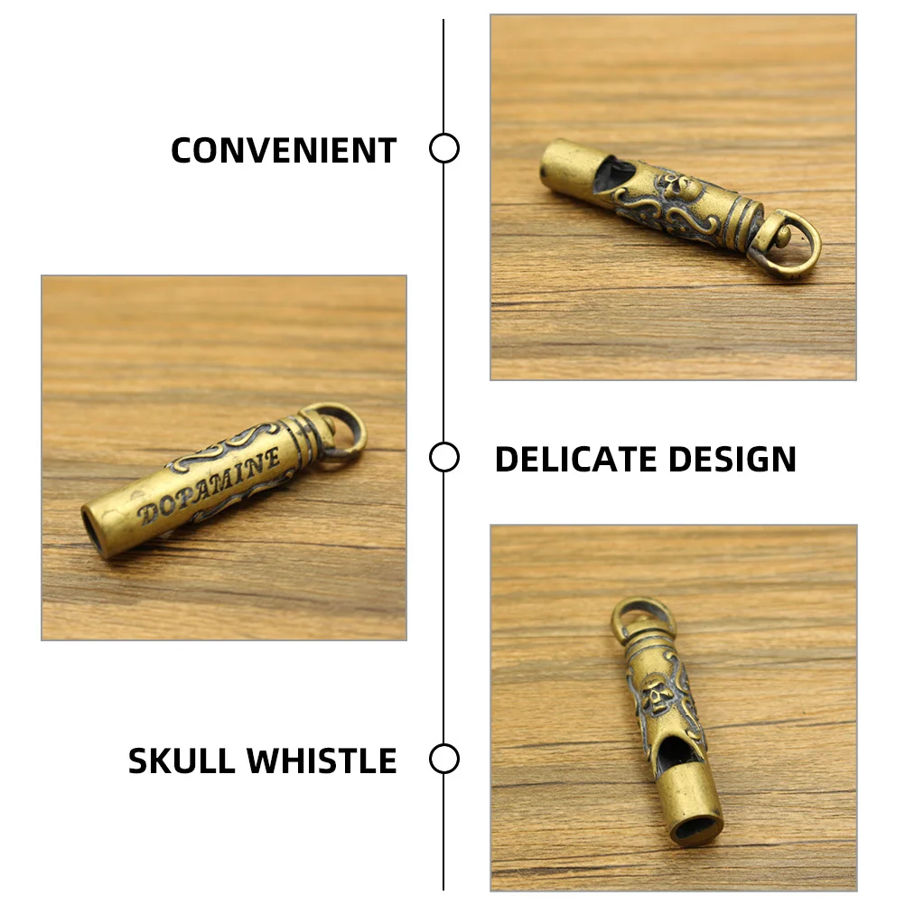 Copper Pendant Skull Pattern Emergency Outdoor Survival Whistle For Camping Hiking Safety Tool Portable Metal Whistle Keychain