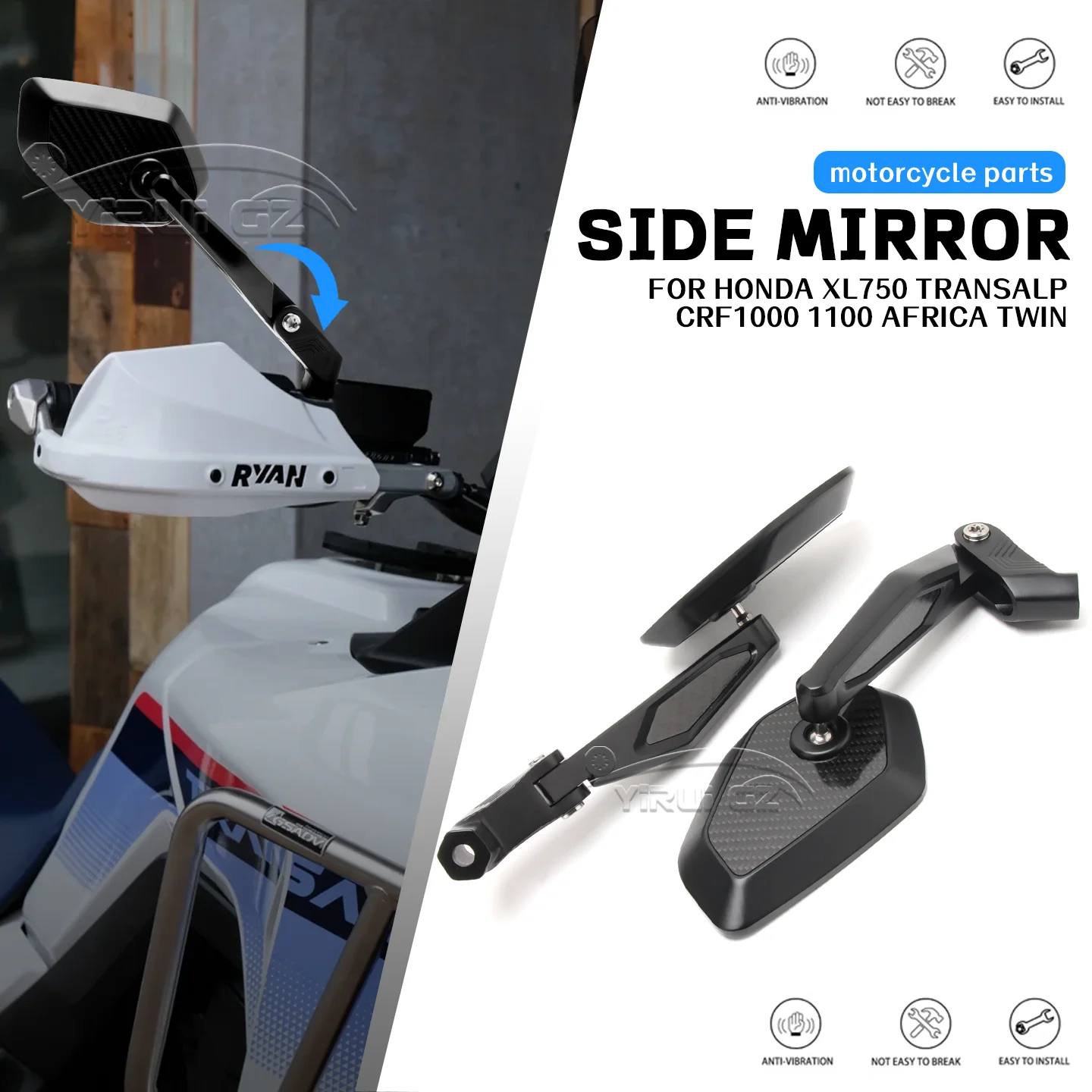 

Motorcycle rearview mirror FOR HONDA XL750 TRANSALP CRF1000 1100 AFRICA TWIN Rearview Side Mirror Blue light anti-glare mirrors