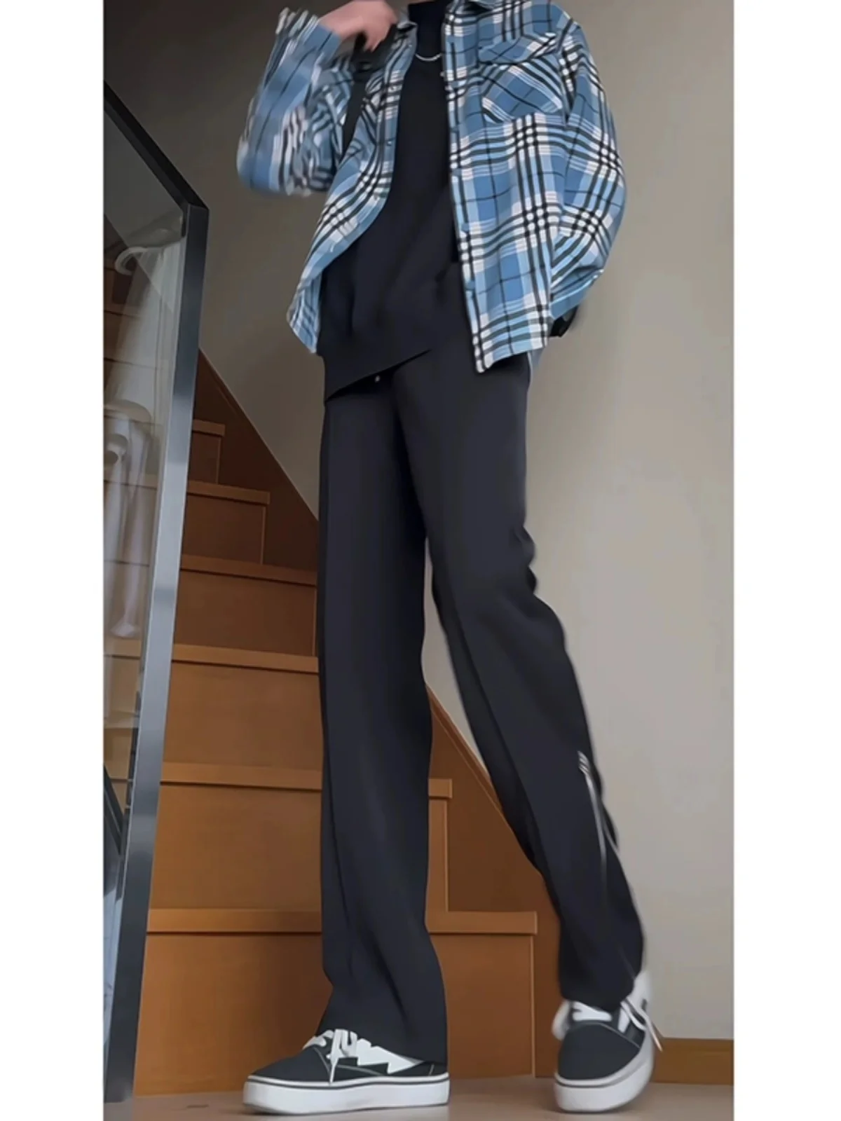 

American High Street Vibe Men's Summer Thin Straight Leg Pants Zipper Design Loose Fit Casual Long Trousers Cool Sle