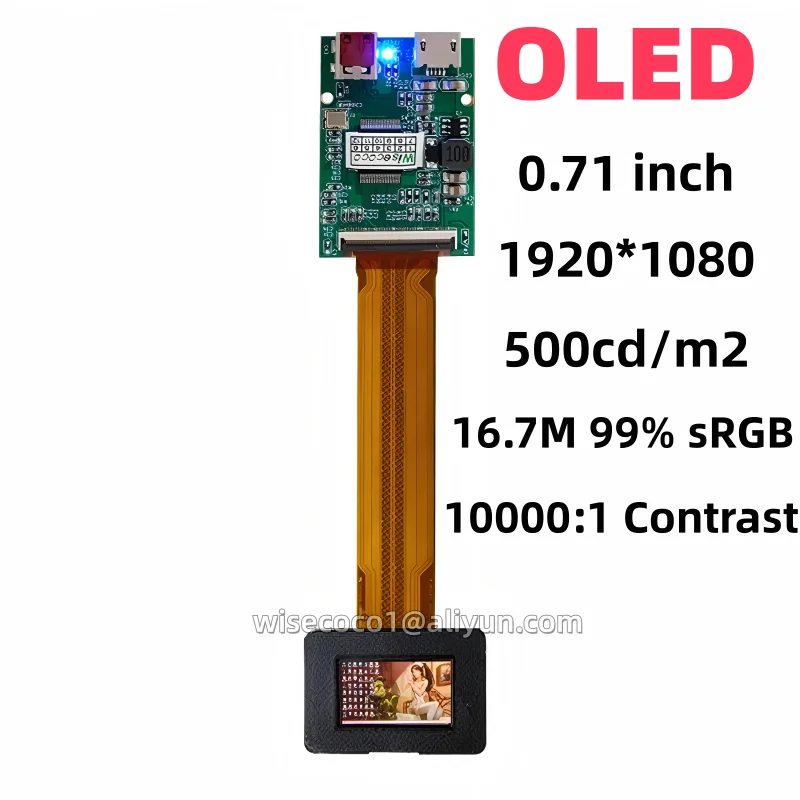 

Wisecoco 0.71 Inch OLED Micro Display AMOLED 1920x1080 High Resolution For Head Mounted Display VR AR Helmet Panel 500Nits