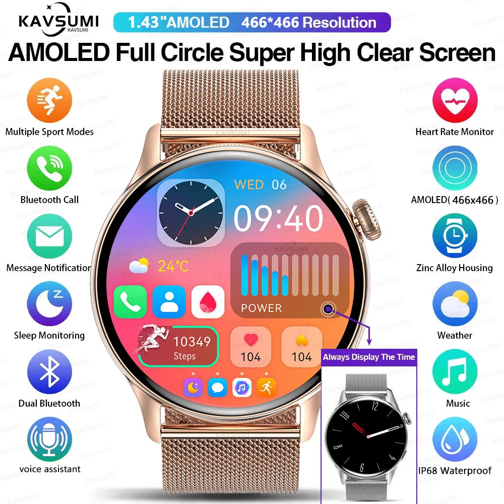 2025 NFC ساعة ذكية Amoled HD GPS المسار الرياضة معدل ضربات القلب بلوتوث دعوة مقاوم للماء السيدات النساء ساعة ذكية لهواوي Xiaomi