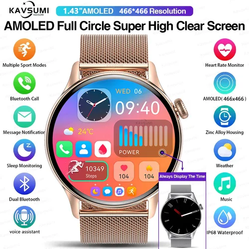Imagen 2 del producto 2025 NFC reloj inteligente Amoled HD GPS pista deportes ritmo cardíaco Bluetooth llamada impermeable señoras mujeres Smartwatch para regalo de las mujeres