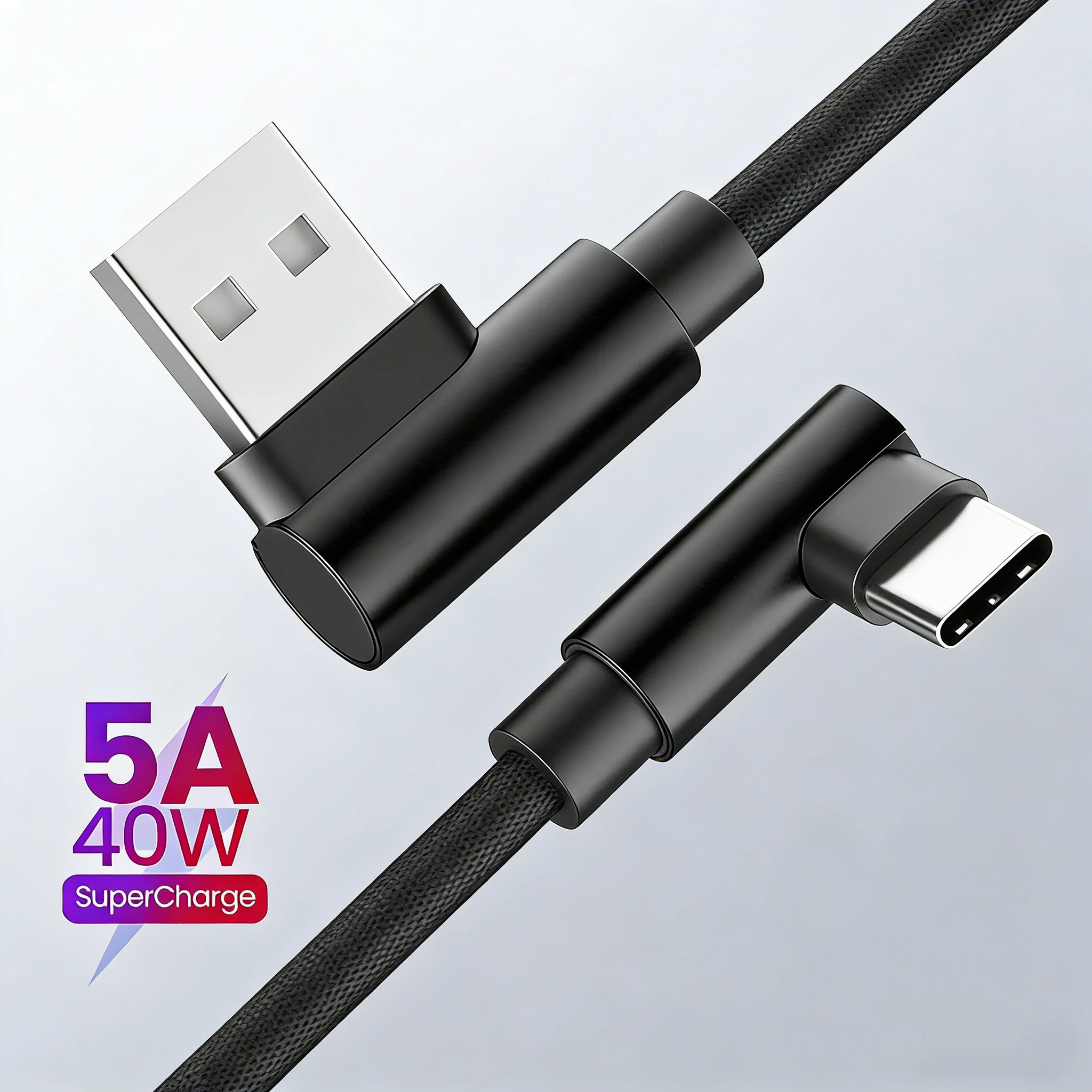5A 90-Grad-Winkel-USB-auf-Typ-C-Kabel, Handy-Ladekabel, Datenkabel für iPhone, Samsung, Xiaomi, Huawei, schnelles Laden, USB-C-Kabel