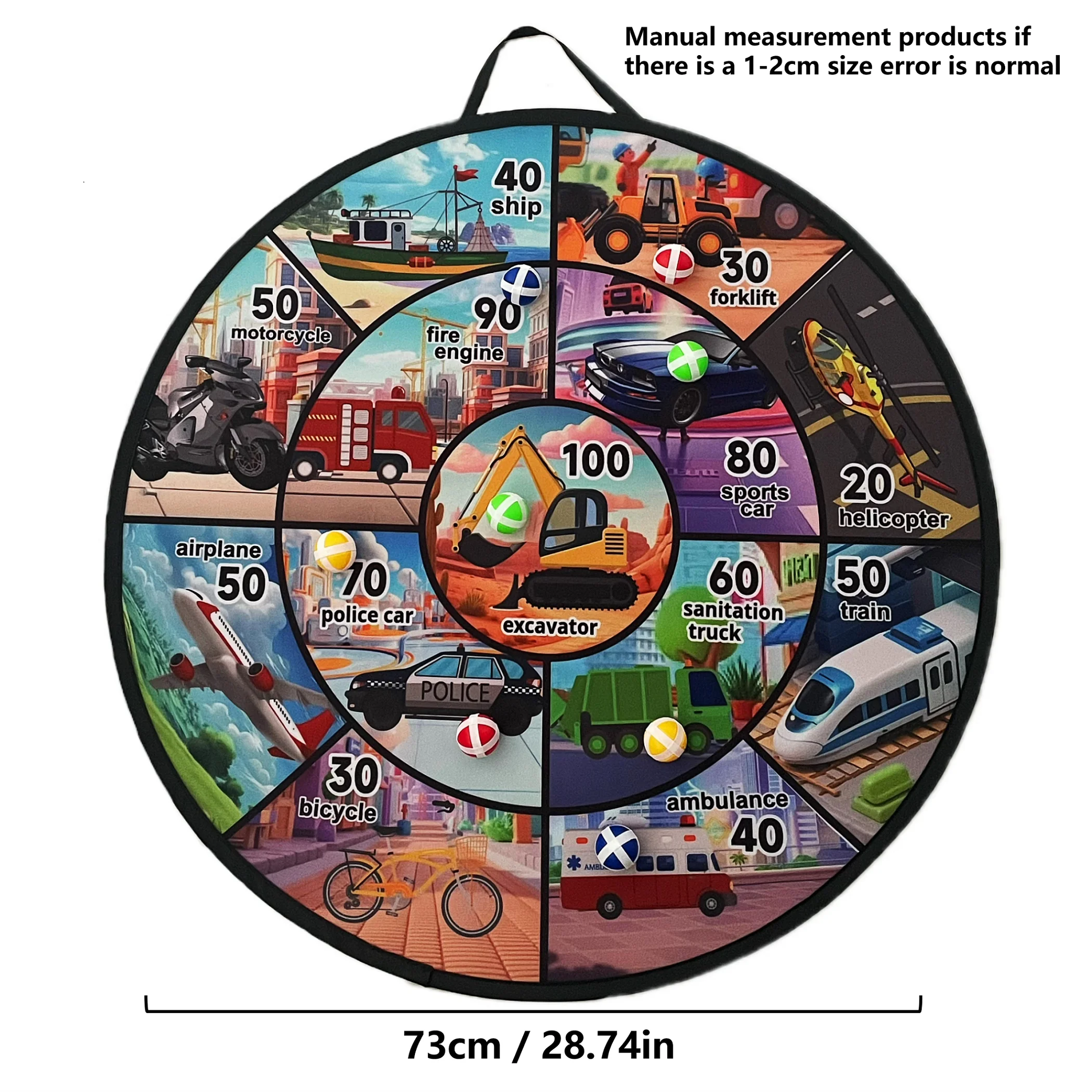 Large size transportation pattern throwing set, paired with 16/8 sticky dart balls, suitable for indoor and outdoor gatherings,
