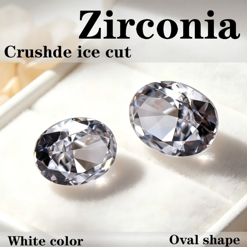 Kubischer Zirkonia Stein, ovale Form, Crushed-Ice-Schliff, weiße Farbe, CZ 4K-Schliff, 5A+ Qualität, Laborproduktion – Detail 1