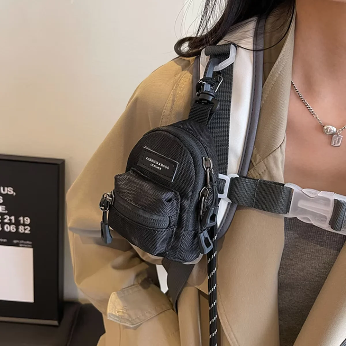 Mini Nylon Backpack Keychain Crossbody Bag, Tiny Multi-Zipper Coin Earbud Purse with Hook Lanyard for Daily Outdoor Use