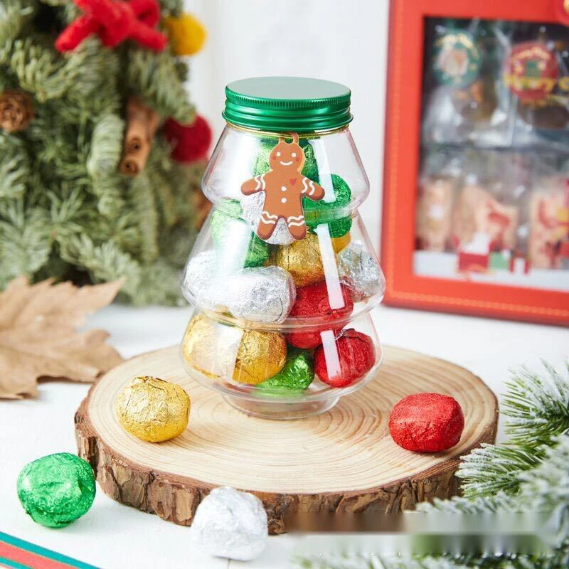 1PC 500ml Christmas Tree Sweet Jar DIY Gift Candy Cookie Snack Chocolate Packing New Year Decoration Boxes