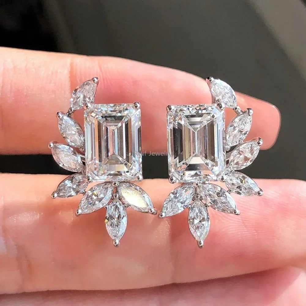 Ruif Customize 18k Classci about 3ct Emerald Cut Lab Grown Diamond Stud Earrings for Wedding Elegant Fine Jewelry