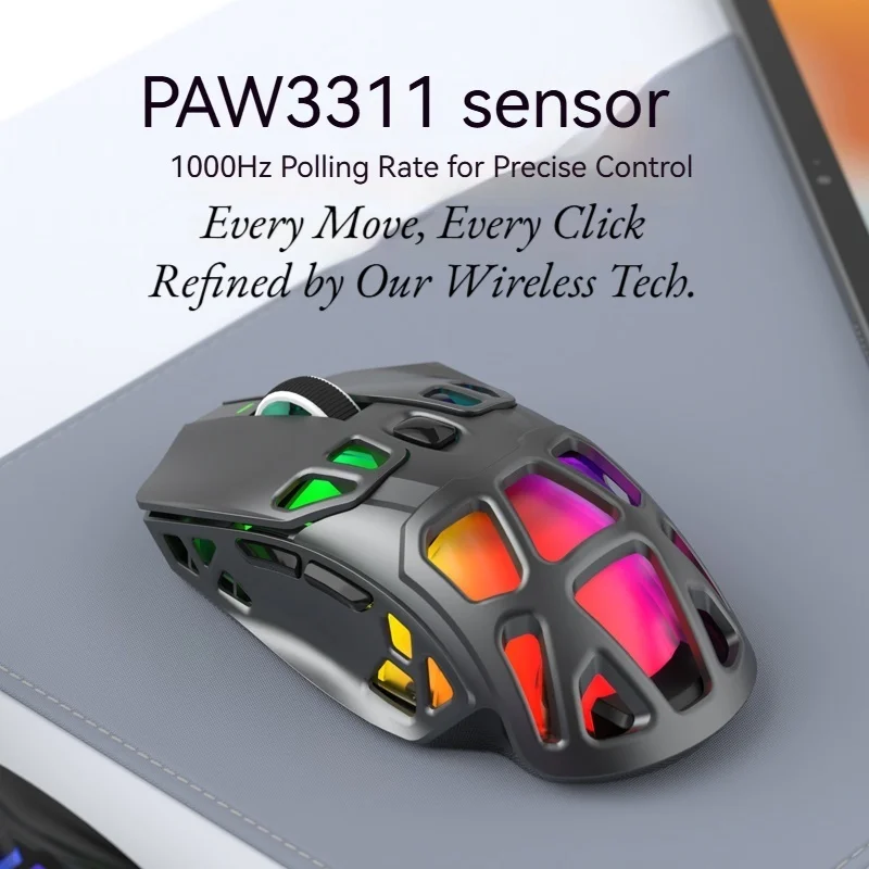 K-Snake X9 Tri-Mode Wireless Bluetooth Gaming Ventilated Mouse 1000Hz Reporting Rate 12000DPI 600mAh Battery RGB Charging Base