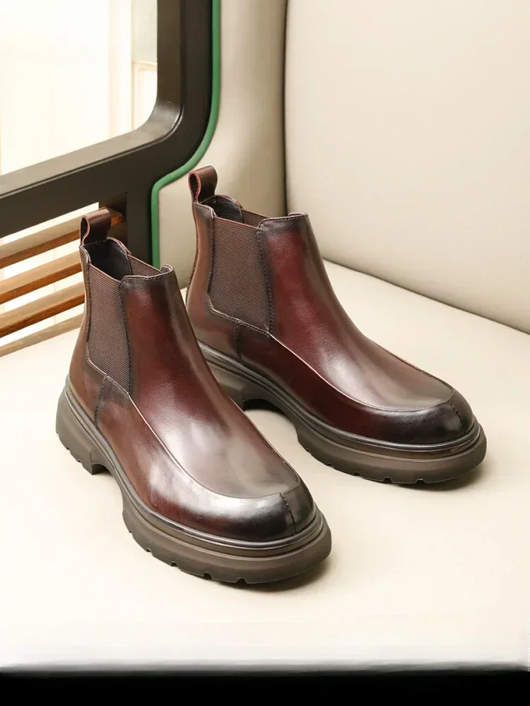 

Autumn and Winter New Business Casual Men's Boots Retro Leather High-top Velvet Short Boots Trendy Men's Shoes