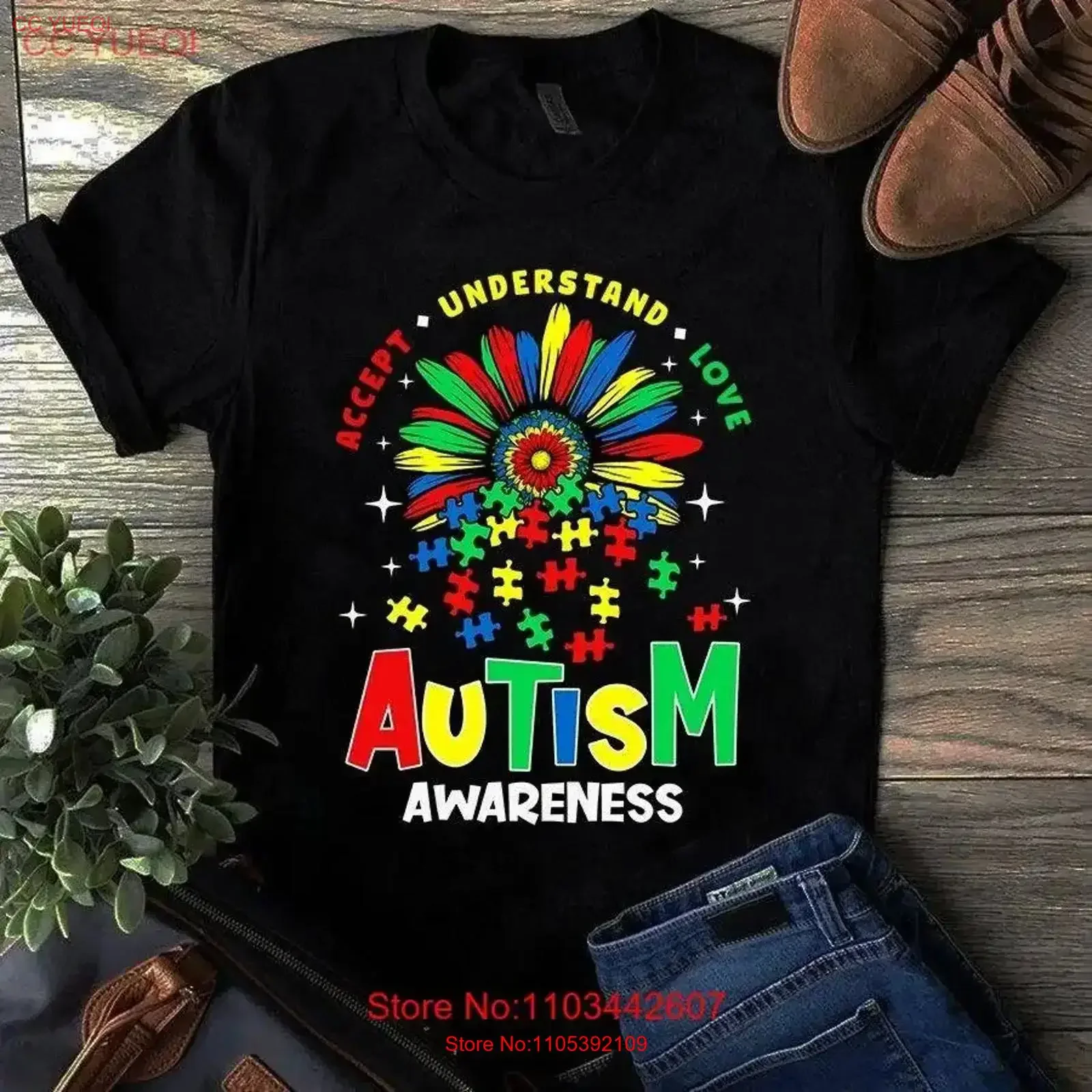 Accept Understand Love Autism Awareness Sunflower T Shirt vintage Washed fashion Soft Casual Comfortable designer clothes