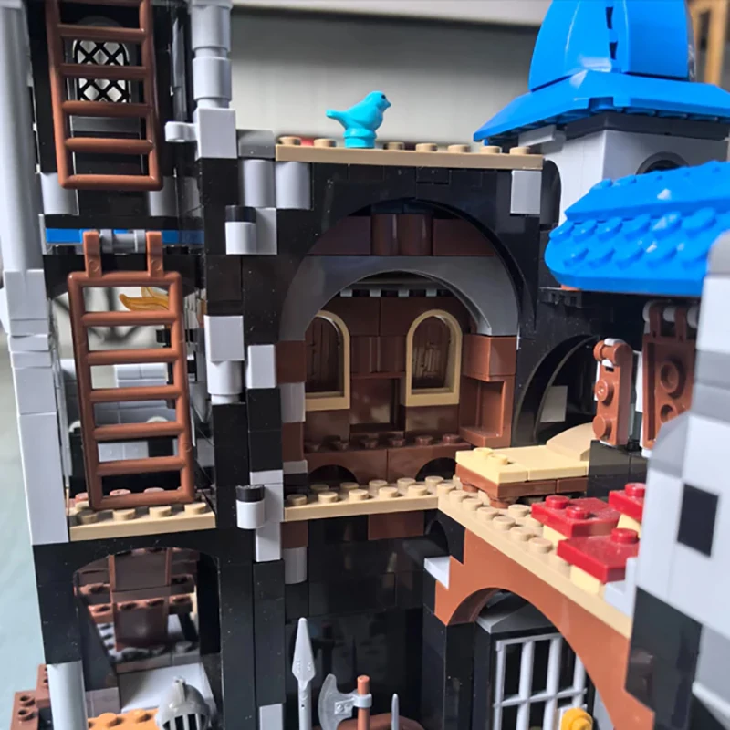 933 pçs fortaleza ao lado do lakeside condado castelo medieval conjunto de construção arquitetura bloco de construção modular modelo criança presente natal