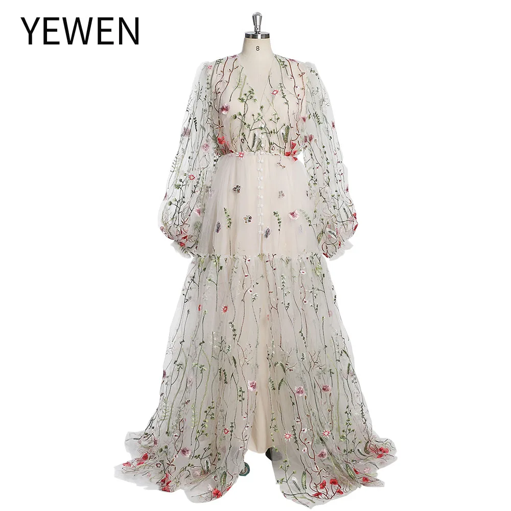 YEW231004-Elegant Vestido Floral Bordado Lace, Vestido de tule com frente aberta, Vestido de maternidade, Vestidos de noite para foto