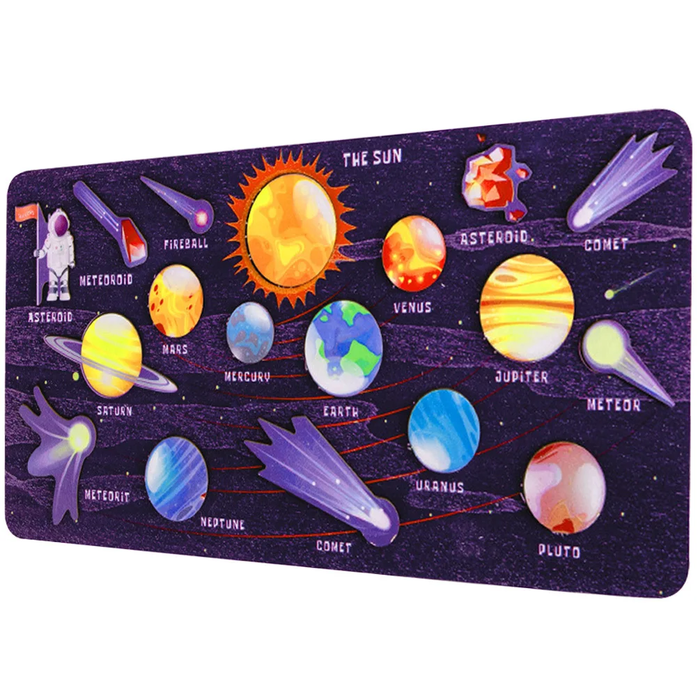 1 Juego de rompecabezas de sistema Solar, rompecabezas educativo de madera para niños, aprendizaje temprano, desarrollo cognitivo, juego a juego de planetas espaciales