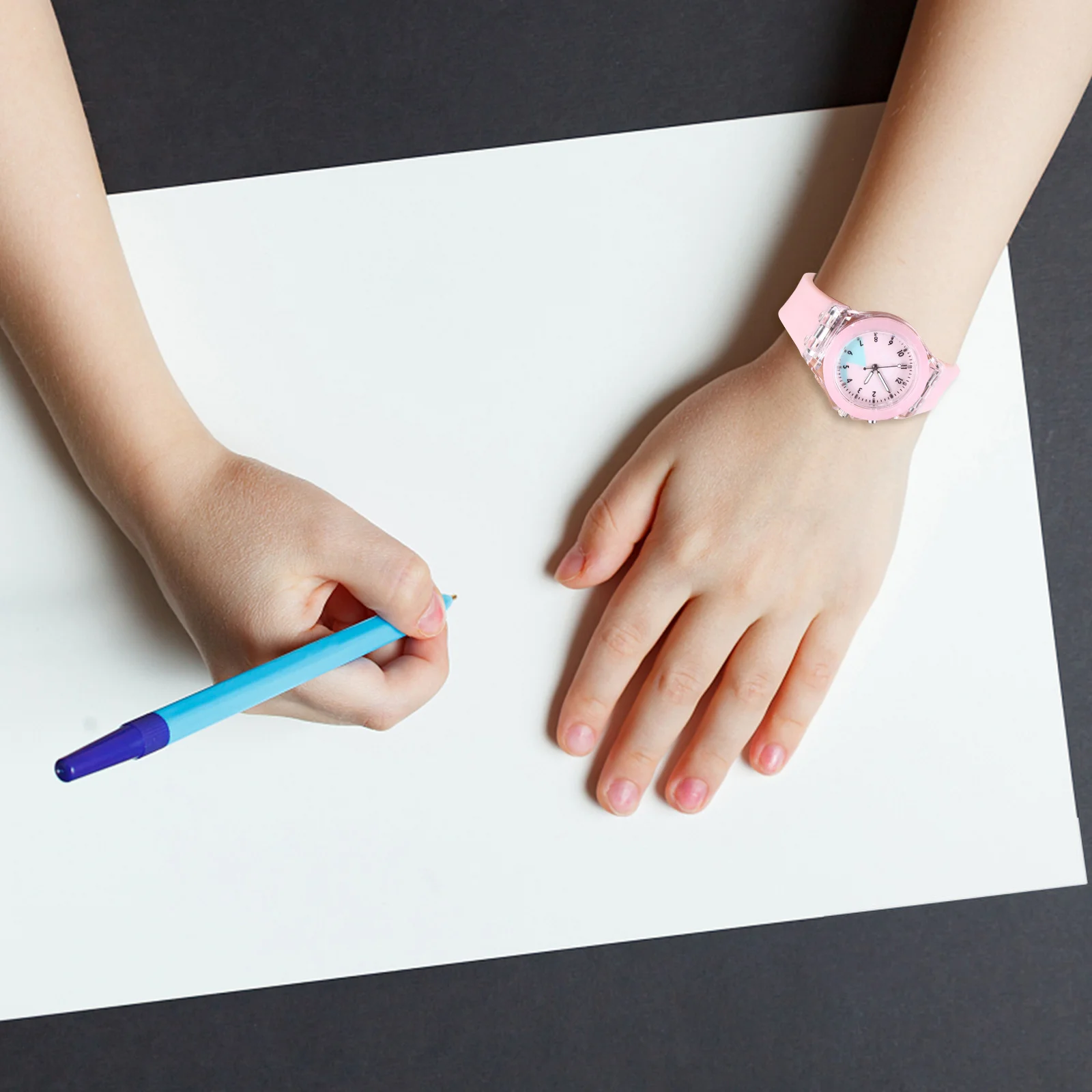 

Glowing Children Watch with Vibrant Colors and Cute Rabbit Print Soft Adjustable Strap Kids Wristwatch for Night Use