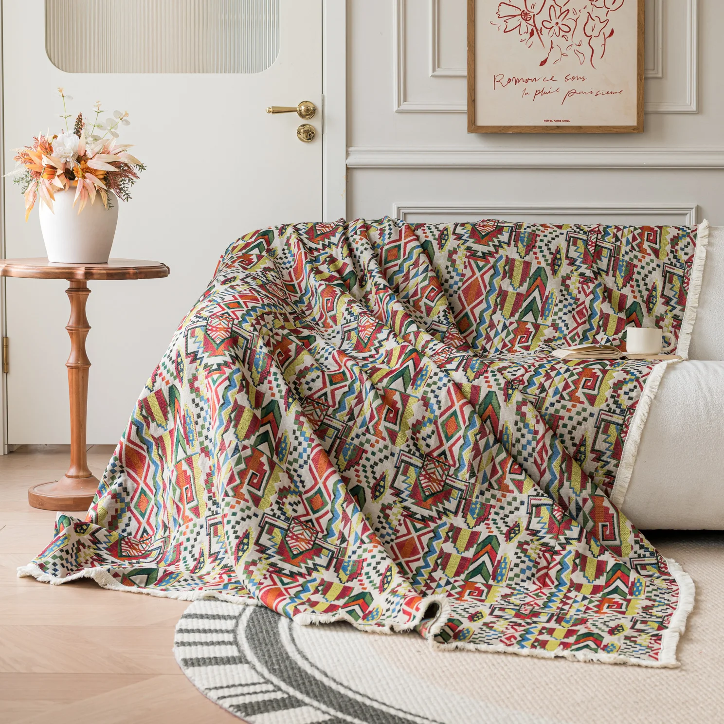 

Sofa Towel Cotton Linen Universal Sofa Cushion Bohemian Style Sofa Towel Square Geometric Sofa Backrest Towel Dust-proof Cloth