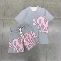 2025 Motorcycle Quick Drying American Men's Suit Oversize Men's T-shirt Shorts Fashion Printing Casual Sports Round