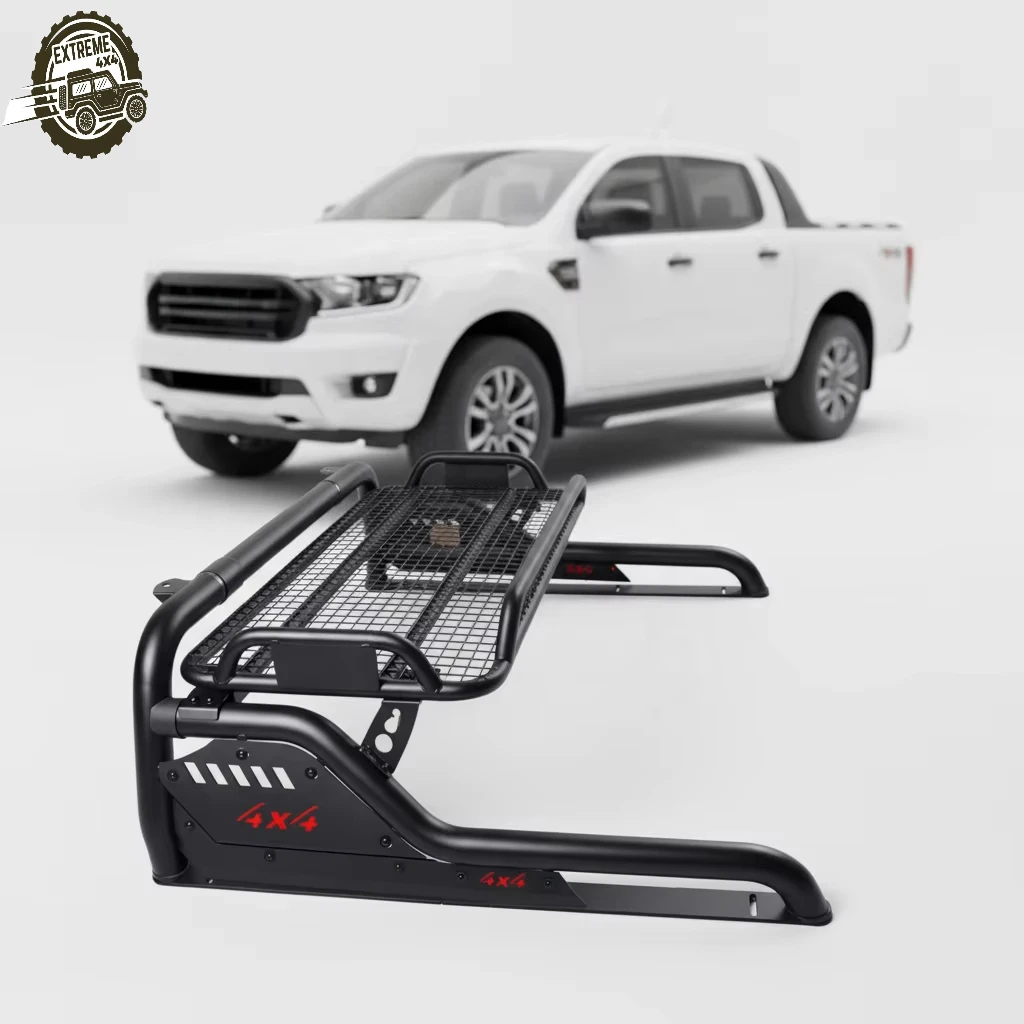 

4x4 Off-Road Car Roof Rack Steel High Roll Bar Cage Luggage Basket Carrier Custom Pickup Trucks Black Sports Bar for Ford Ranger