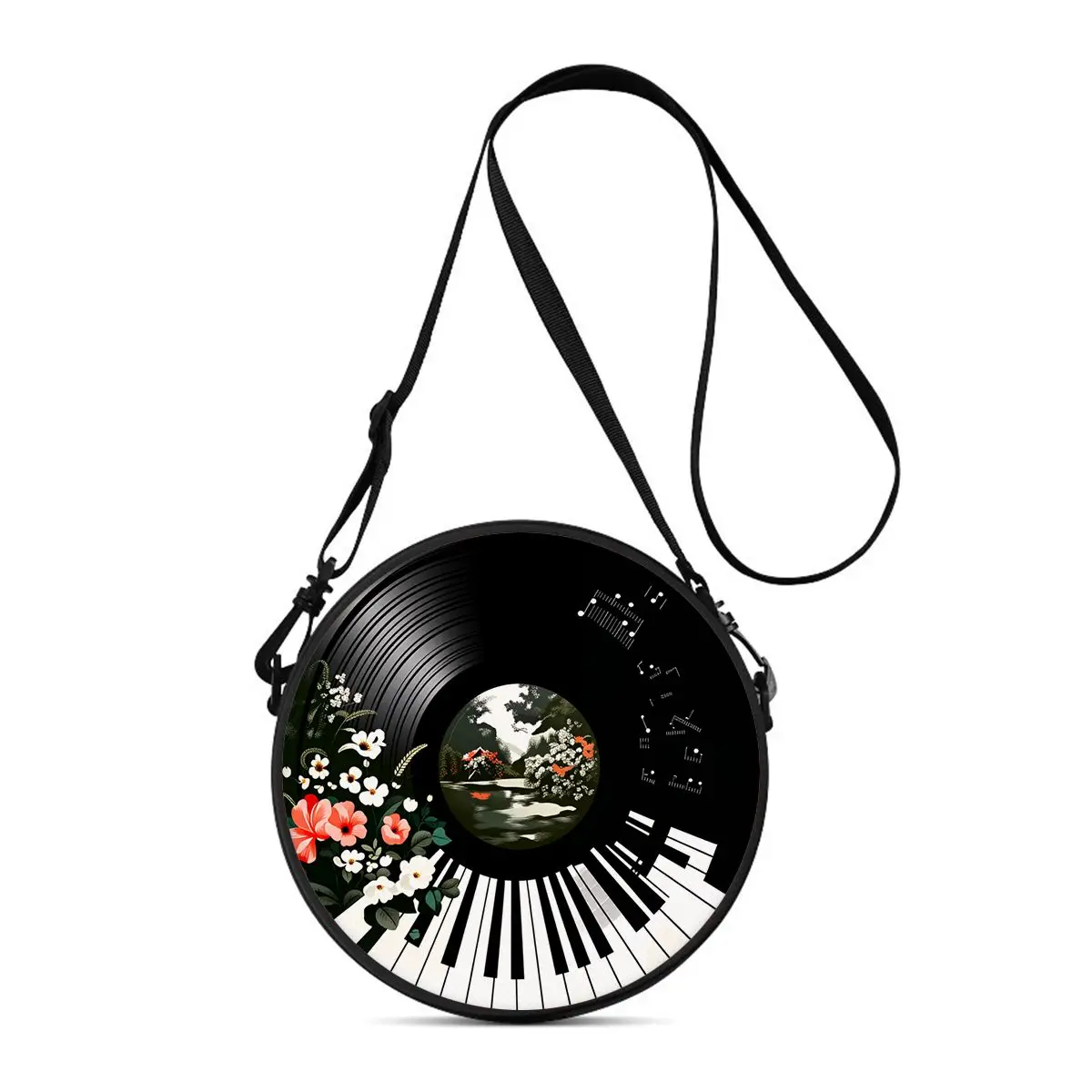Sac à bandoulière décontracté imprimé motif disque vinyle pour femme, sac messager plat 2D, idéal pour le quotidien, les cadeaux