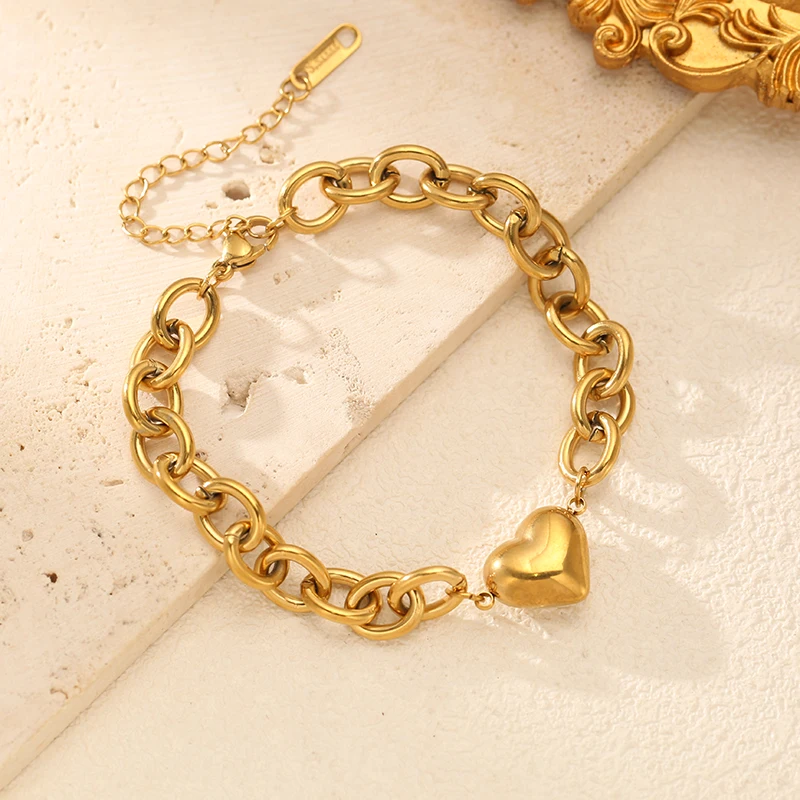 EILIECK Neue Mode Edelstahl Metall Goldenes Herz Halskette Armband Set für Frauen Wasserdichter Hypoallergener Schmuck Geschenk – Detail 21