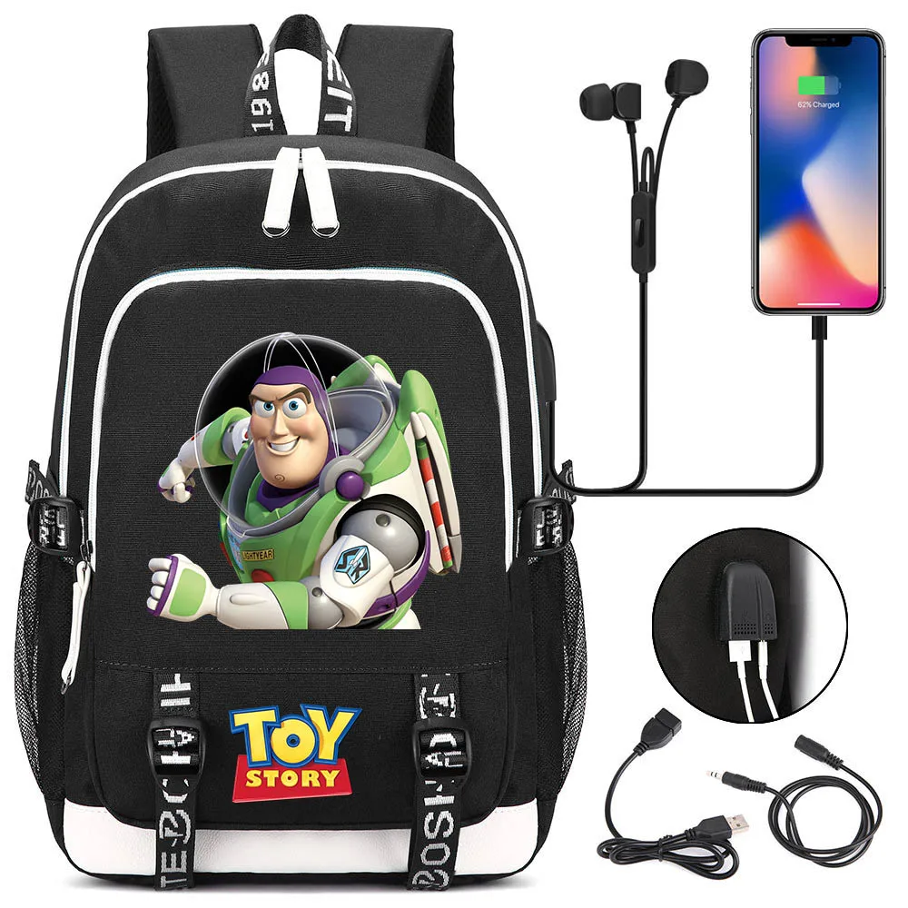 Disney Toy Story Woody Buzz Lightyear Backpack Boy Girl USB Charging Laptop Backpack Teenager Travel Casual Bag Rucksack Mochila