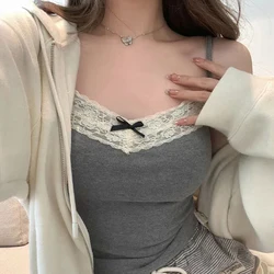 1Pc Women's Camisole Sleeveless Tank Tops Solid Color Slim Fashion Lace Stitching With Chest Pad