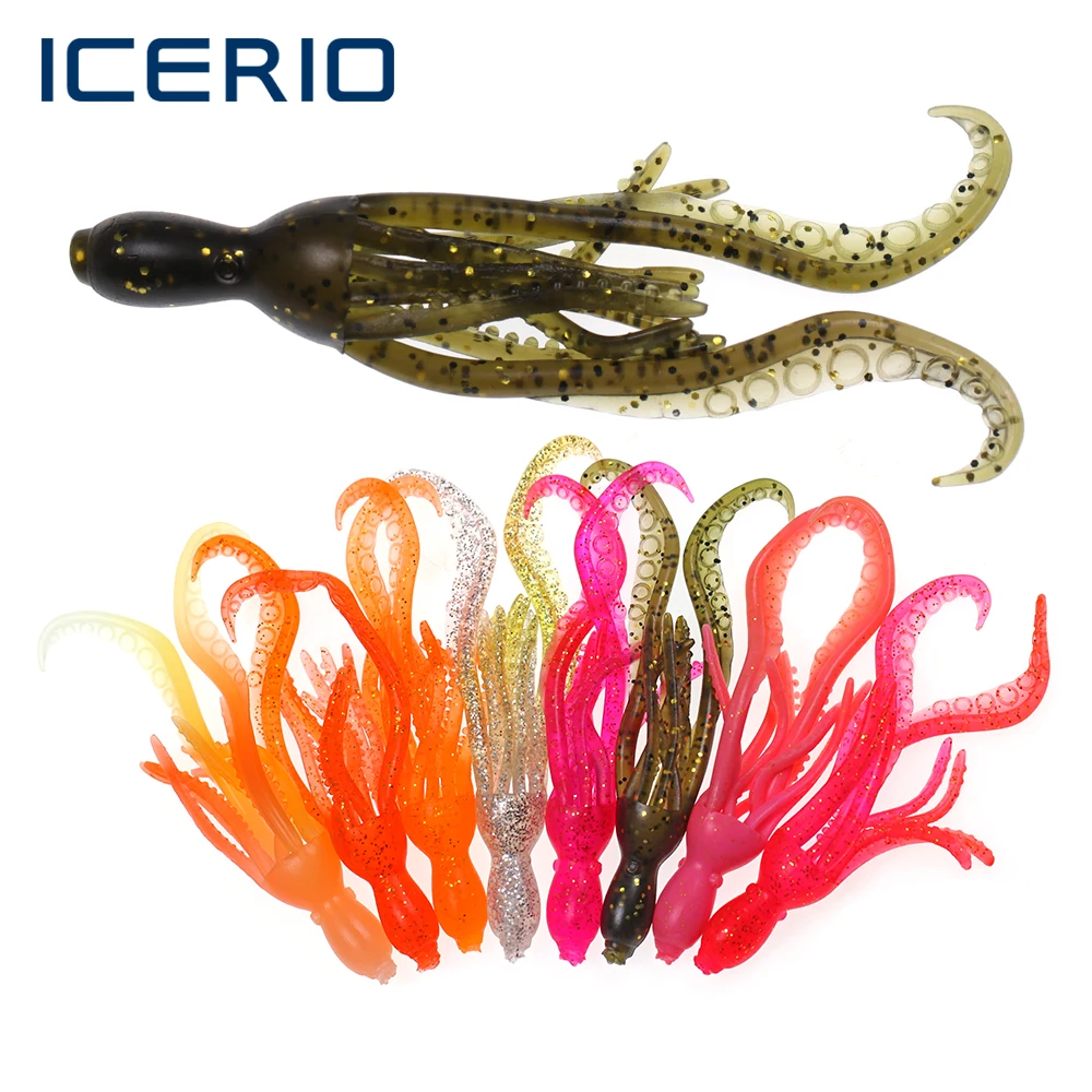 ICERIO 5PCS Fishing Soft Lure Octopus Squid Bait Jig Head Skirt TPR Material Pesca Wobbler Snapper Fishing Tackle