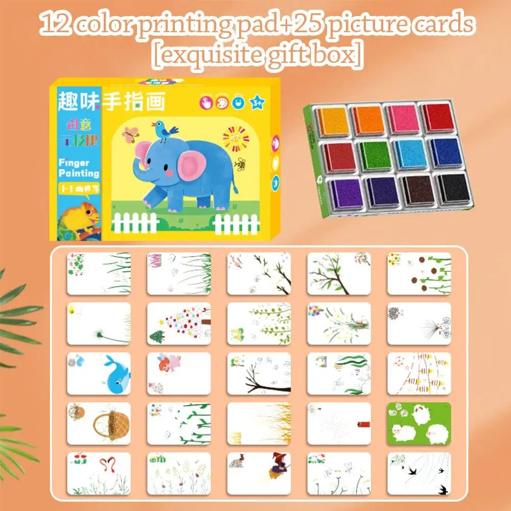 12/24 色フィンガーペイントセット漫画パターンモンテッソーリ学習指紋インクゲーム塗り絵 DIY 絵画描画おもちゃ