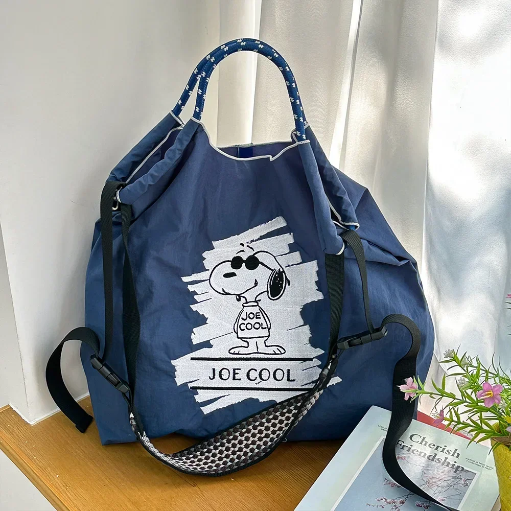 Snoopy bolsa de ombro simples feminina, bolsa escolar de grande capacidade para compras, casual, bolsa transversal, primavera verão