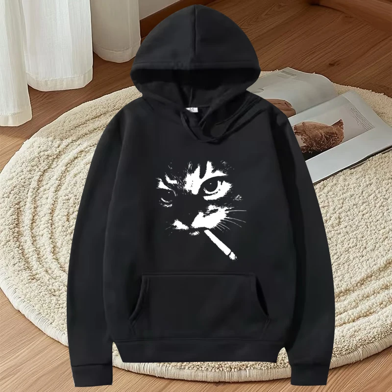 

Funny Meme Smoking Cat Face Graphic hoodie 2025 men women funny fashion cool Long sleeve streetwear print oversized tops unisex