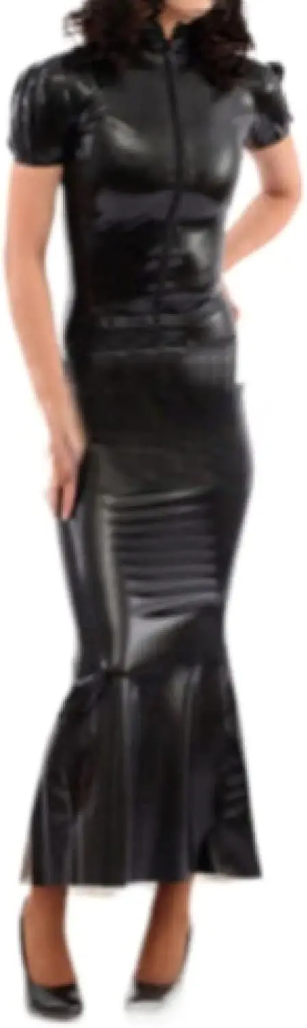 

Latex Rubber Woman Black Long Skirt