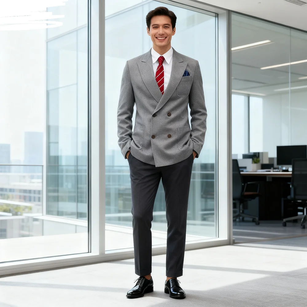 

Burgundy Shawl Lapel Double Breasted Suit Jacket for Men Slim Fit Comfortable Wedding Blazer Prom Tops Regular Fit