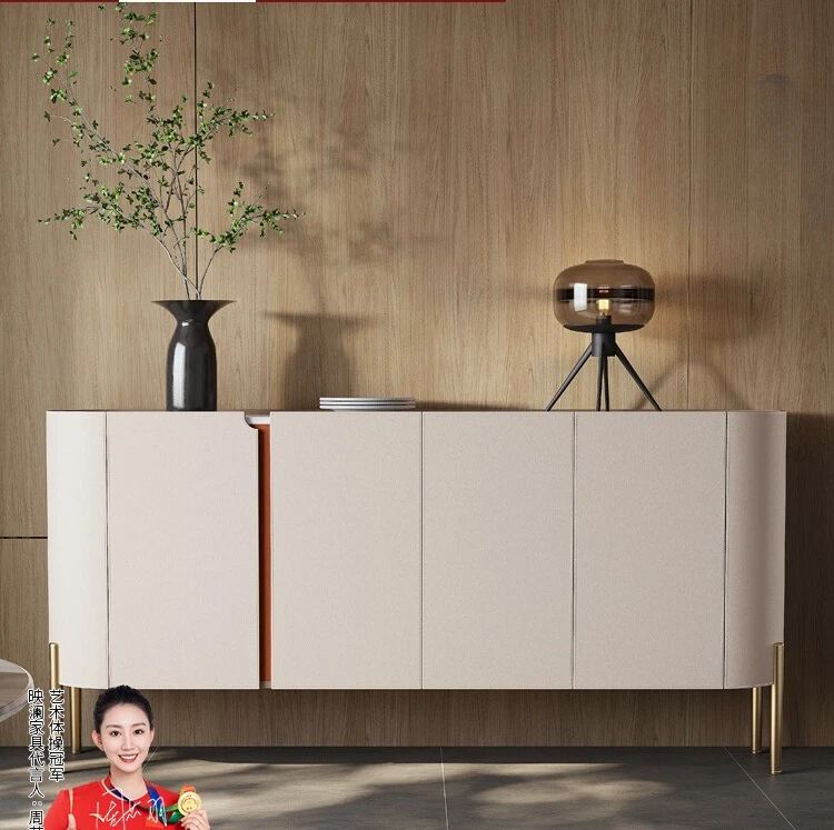 

White side cabinet integrated against the wall Solid wood modern simple locker