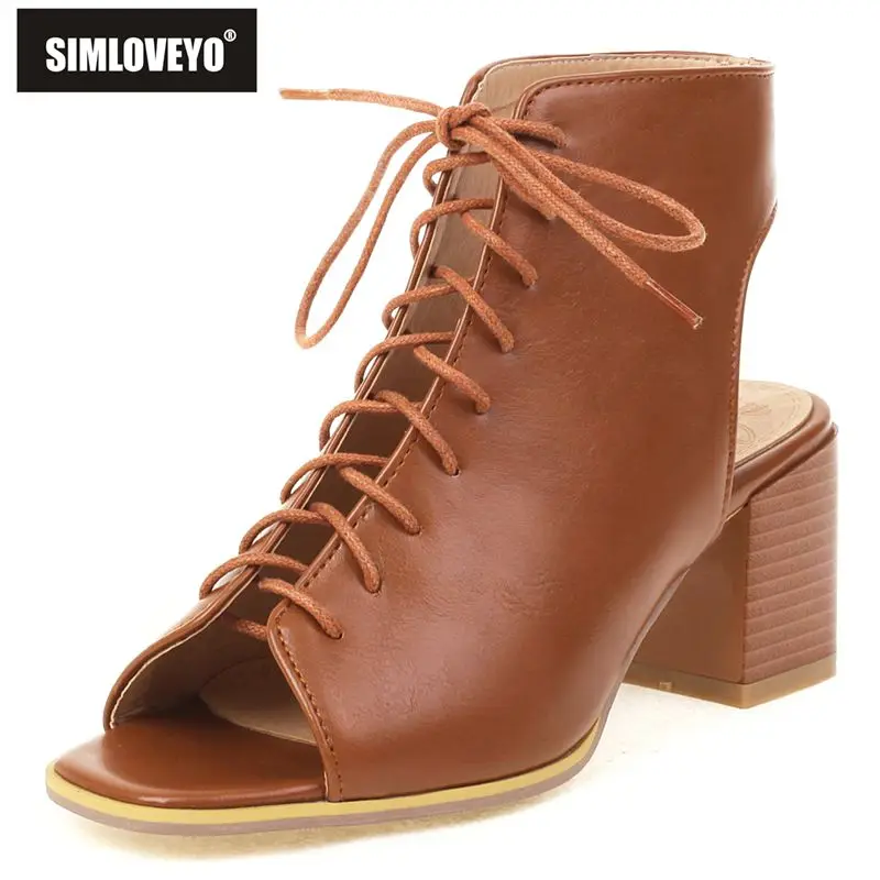 

SIMLOVEYO 2025 New Design Women's Sandals Peep Toe 6.5cm Block Heel Lace-Up Mixed Color Fashion Dating Style Plus Sizes 41-43