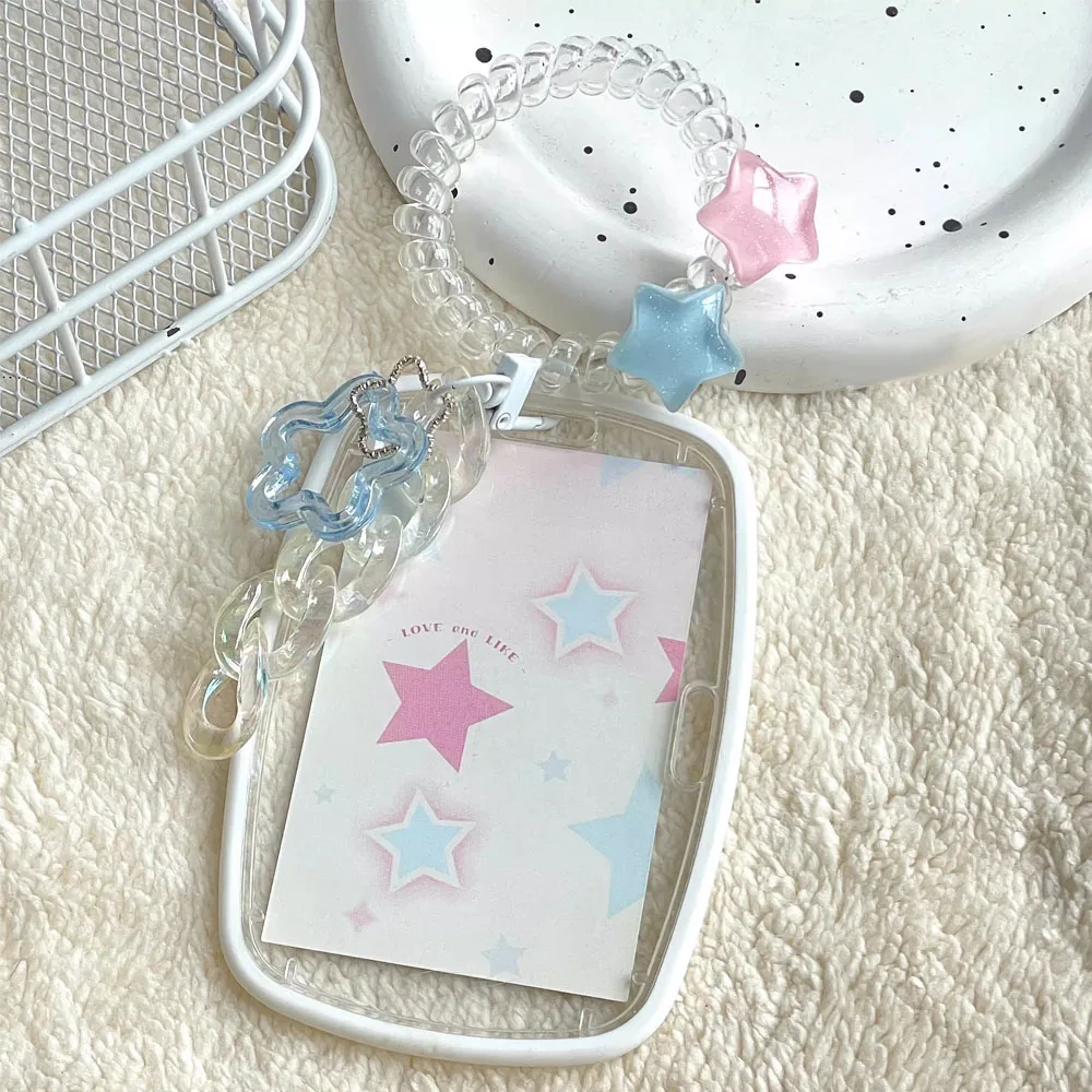 INS Y2k Photocard Holder with Keychain Star Decor Korean Idol Photo Card Holder Student ID/Credit Bus Card Cover Stationery