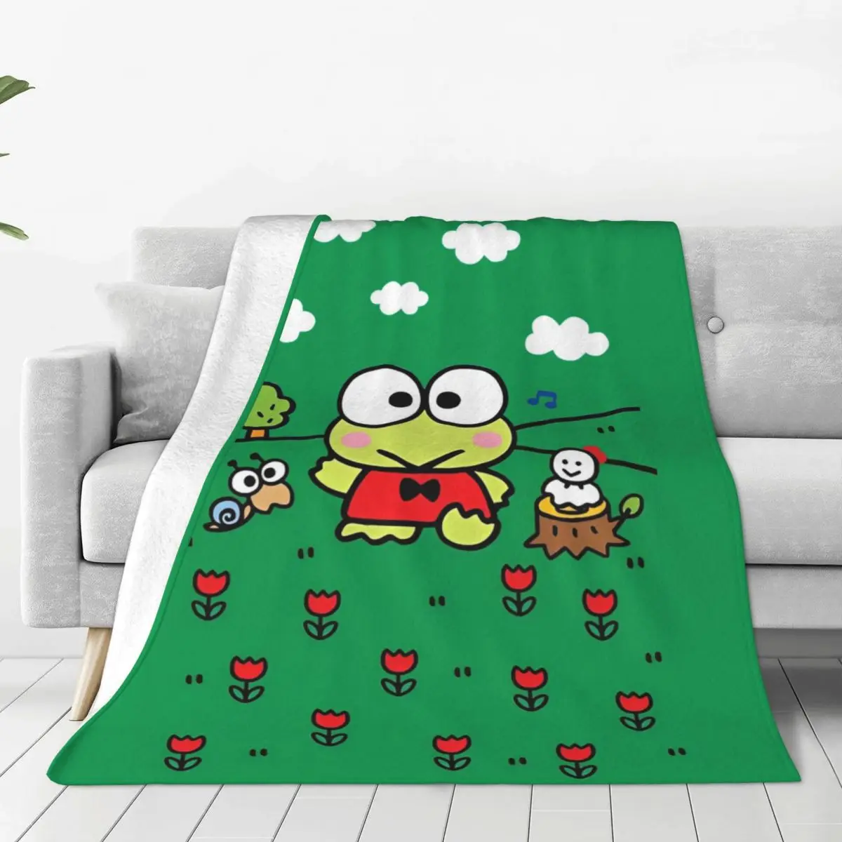 Keroppi With Music Blanket Super Soft Funny Plush Throw Blanket For Living Room Camping Flannel Bedspread Bed Cover