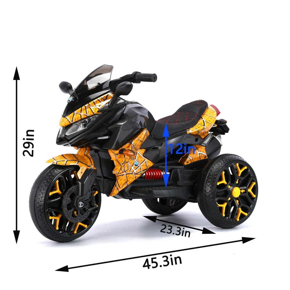 12V Kids Electric Motorcycle - 3-Wheel Ride-On Toy with Training Wheels, Manual Throttle, LED Light-Up Wheels & PU Seat
