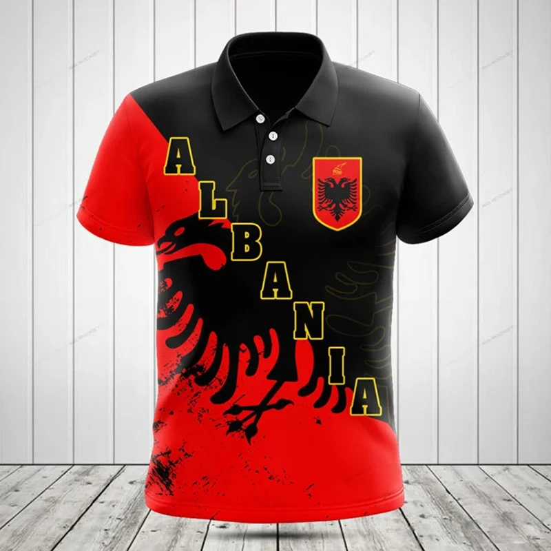 Custom Name Albania Shield Graphic Polo Shirt Summer Casual Unisex Pullover Fashion Streetwear Loose Jersey Short Sleeve Tops