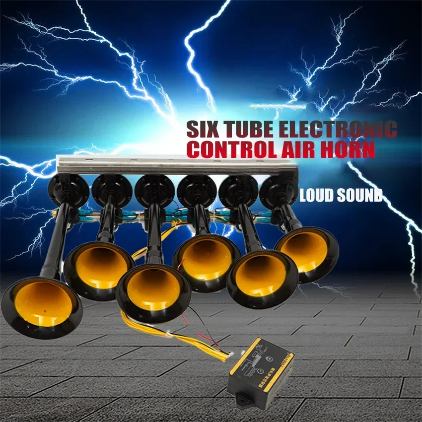 Car Music Horn Six Tube Thirty-Six Tone Truck Train Electronic Control Metal Tube Music Air Horn With Button Cars Accessories