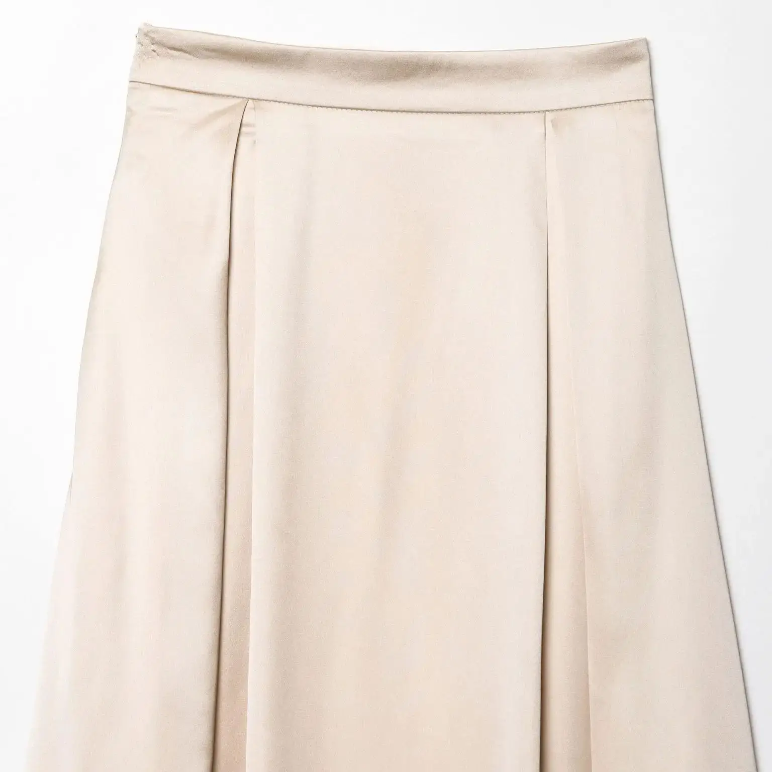 Women's Satin A-line Skirt High Waist Solid Color Pleats Hidden Zip Elegant Simple Midi Skirt Spring Summer New Chic Skirt