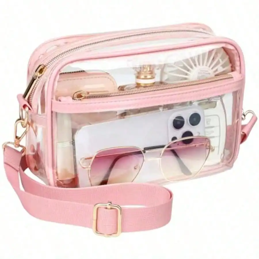 محفظة كروس شفافة معتمدة من الاستاد للنساء - حقيبة PVC شفافة للحفلات الموسيقية وعيد الألعاب والمهرجانات والسفر | EventGo #1