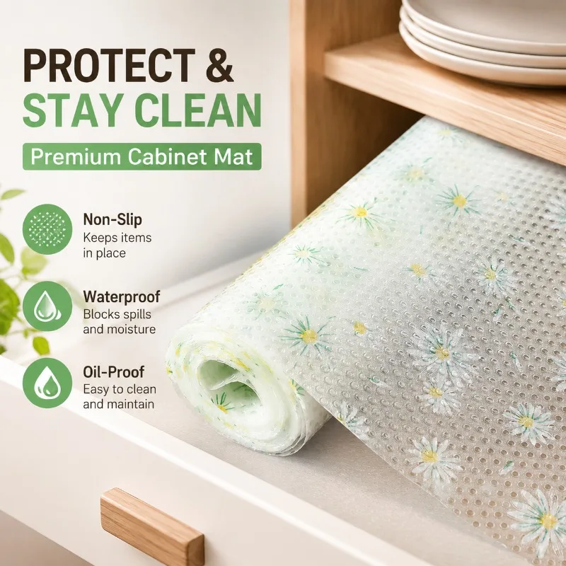 Non-Slip Waterproof Kitchen Cabinet Mat Oil-Proof Printed Shelf Liner Drawer Pad for Cupboard Counter