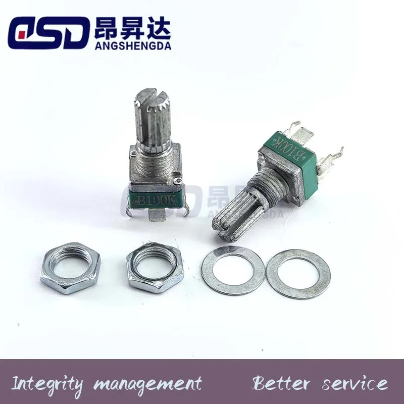 5PCS Vertical single R097 RK097 precision potentiometer with bracket, handle 15mm, no gear, 3 feet B10K 2K 5K 100K