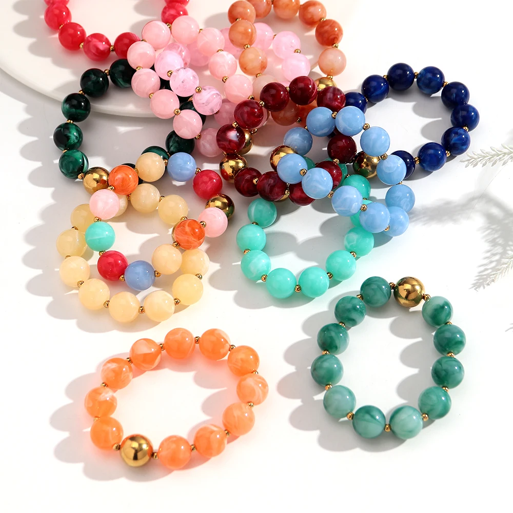 Trendy Multi-color Geometric Round Beads Elastic Bracelets Stainless Steel Geometry Bead Stretch Bracelet Statement Jewelry Gift