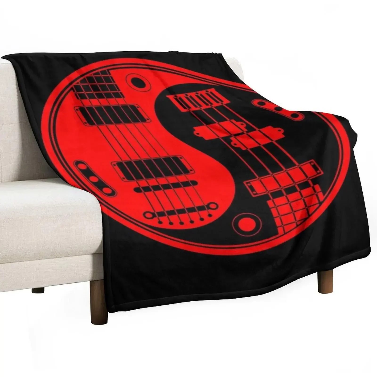 Black and Red Guitar Bass Yin Yang Throw Blanket Thins Weighted blankets and throws Hairy Blankets